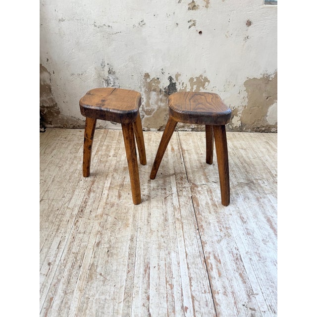 Vintage Oak Stools by Henri Bataille, 1950s, Set of 2 For Sale - Image 16 of 18