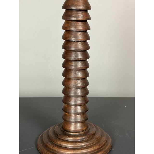 Wood Brutalist French Wood Turned Mushroom Table Lamp in the style of Charles Dudouyt, 1950s For Sale - Image 7 of 12