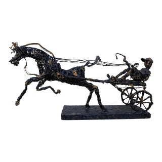Vintage Paco Valle Horse and Rider Wireframe Brutalist Sculpture, Signed For Sale