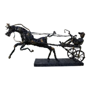 Vintage Paco Valle Horse and Rider Wireframe Brutalist Sculpture, Signed