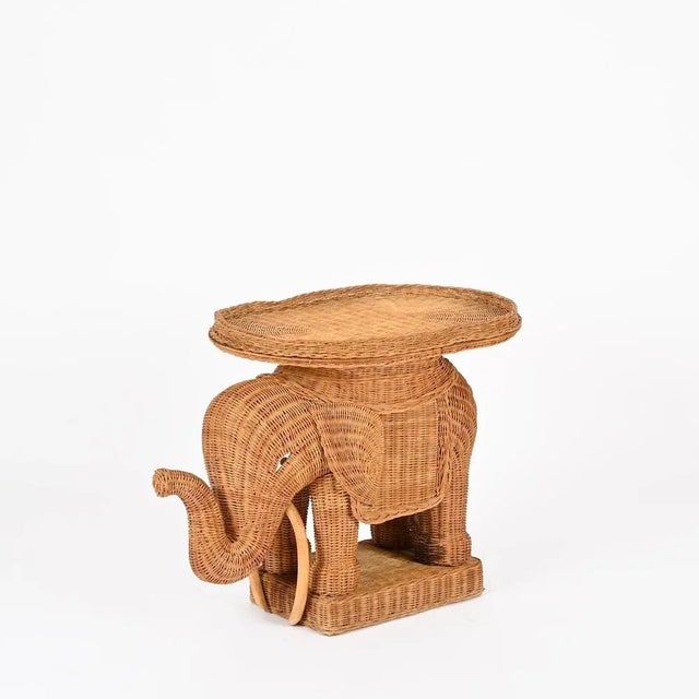 Large Rattan and Wicker Elephant Side Table attributed to Vivai del Sud, Italy, 1970s For Sale - Image 11 of 17