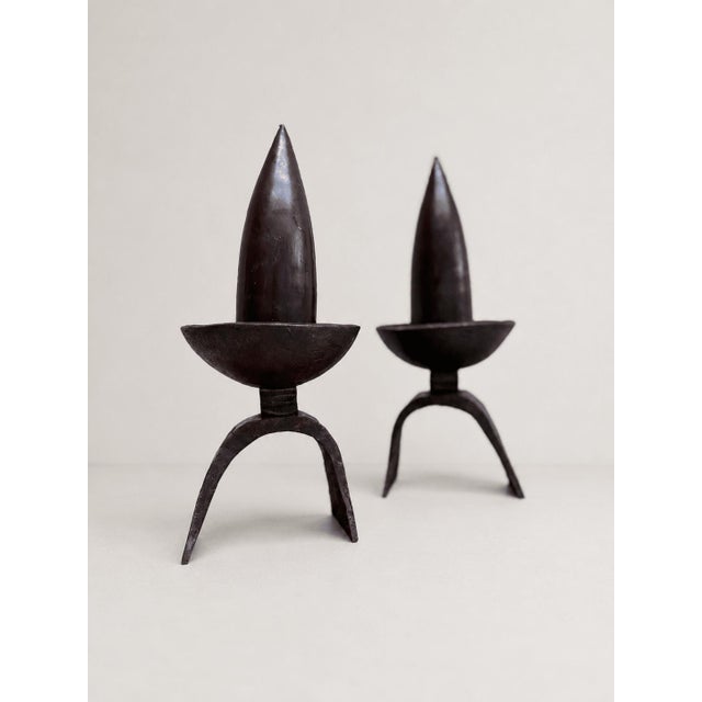 Brutalist Forged Bronze Pricket Candlesticks, 1960s, Set of 2 For Sale - Image 9 of 9