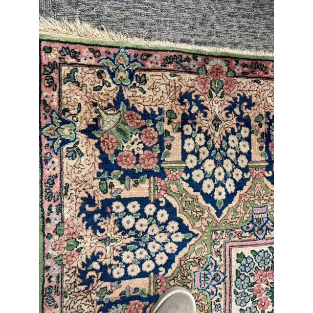 Stunning colorful floral Kerman semi antique rug. Measures 9’ x 11’ Rug itself is in great condition , wear to fringe ....