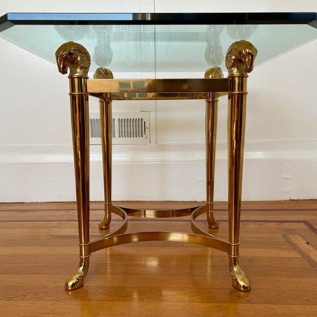 Mid-Century Modern Maison Jansen Style Hollywood Regency Rams Head Brass Octagon Side Table For Sale - Image 3 of 5
