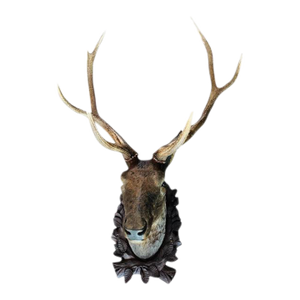 Late 19th Century Stag Deer Head Black Forest Wood Carving Large