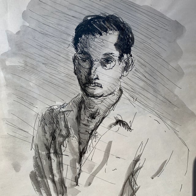 Figurative Vintage Original Pen and Ink Drawing Portrait of a Man For Sale - Image 3 of 5