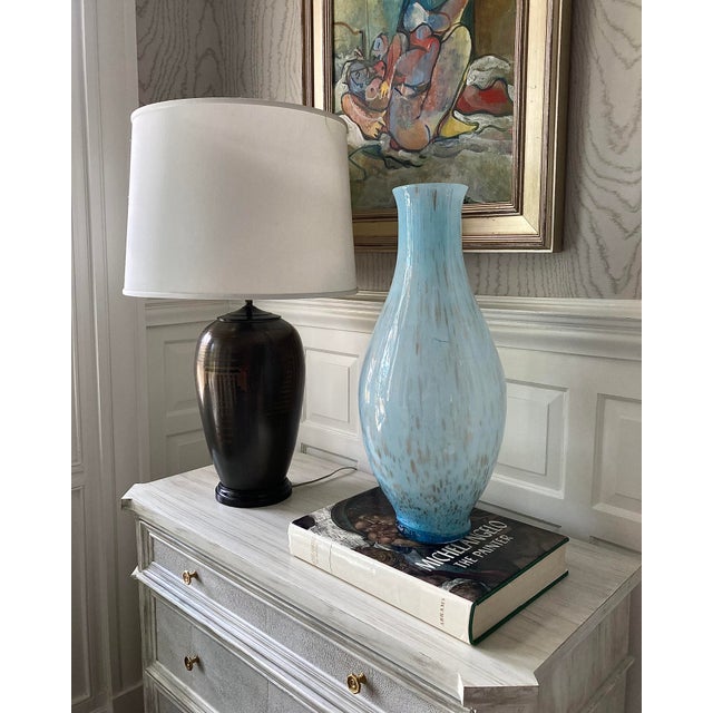 Blue 1970s Italian Murano-Style Handblown Blue Art Glass Vase With Gold and Silver Flecks, 21" For Sale - Image 8 of 18