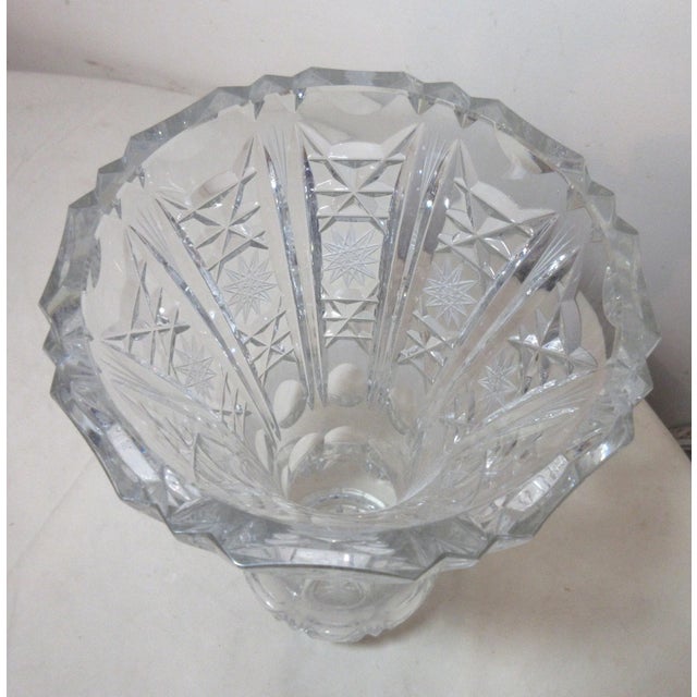 Vintage American Brilliant Lace Cut Clear Crystal Ornate Flower Vase Glass For Sale - Image 11 of 11