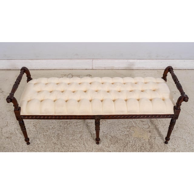 Wood Maitland Smith Tufted Upholstered Mahogany Bench For Sale - Image 7 of 17