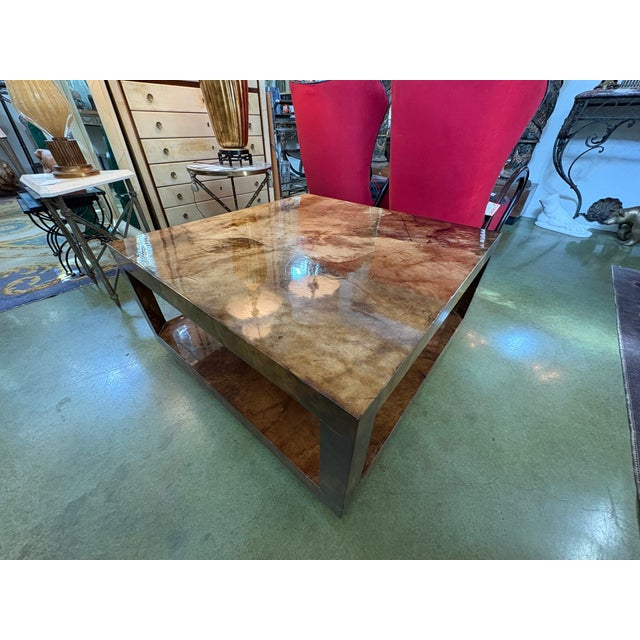 Animal Skin 1980s Karl Springer Attributed Lacquered Goatskin Cocktail Table For Sale - Image 7 of 12
