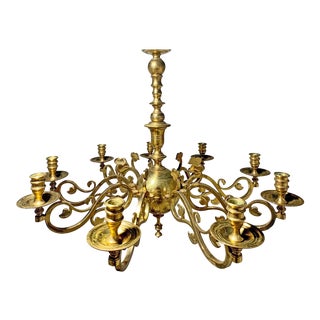 Late 20th Century Solid Brass Dutch Style 9 Candle Holder Chandelier For Sale