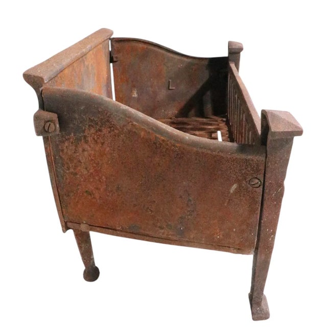 Brown Vintage Arts and Crafts Cast Iron Fireplace Grate For Sale - Image 8 of 12