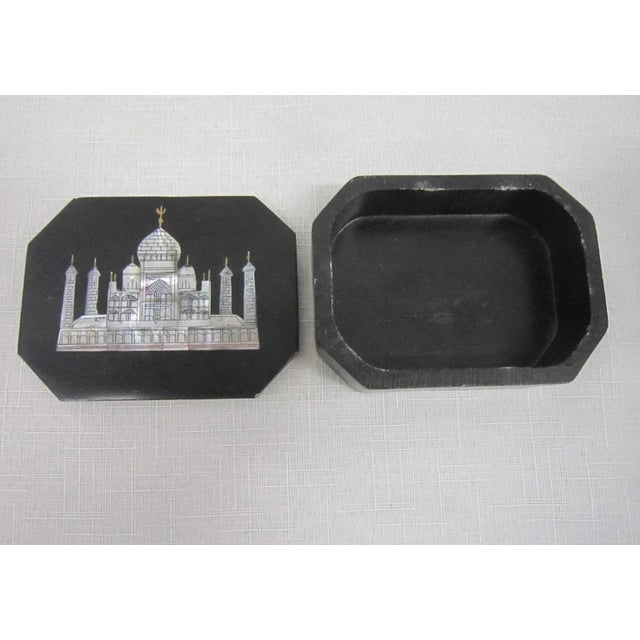 Vintage Taj Mahal Pietra Dura Italian Stone Jewelry Box For Sale - Image 4 of 6
