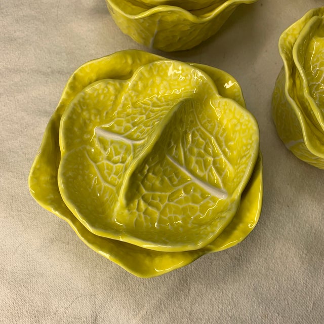 Ceramic Rare Vintage Secla Soup Bowls With Lids Yellow Cabbage Leaf For Sale - Image 7 of 11