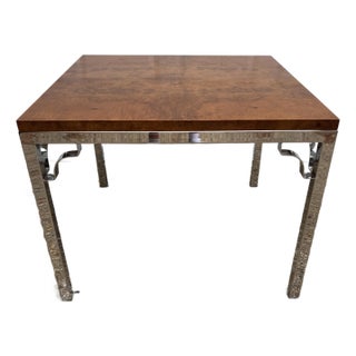 1960s Vintage Mid to Late Twentieth Century Burled Walnut and Polished Chrome Card Game Table in the Style of Milo Baughman For Sale