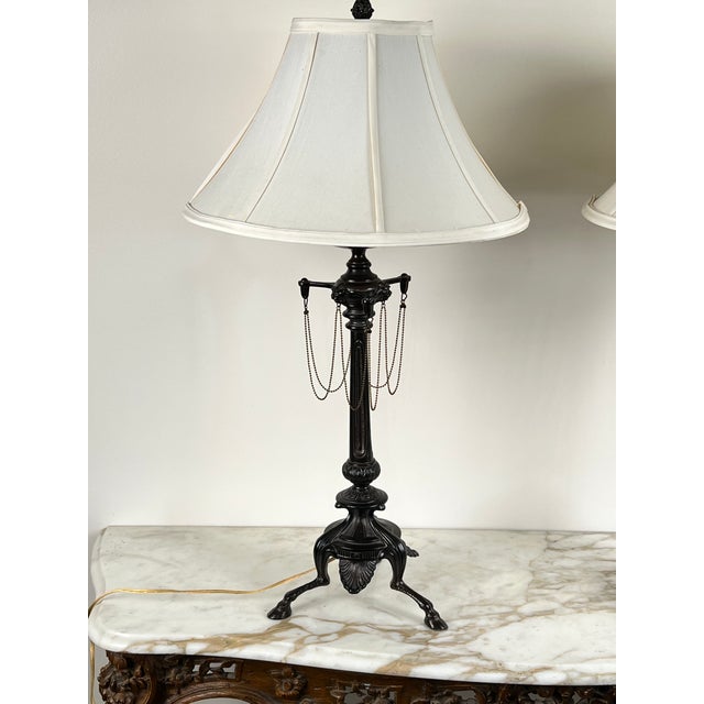 Traditional Vintage Pair French Empire Revival Table Lamps With Oil Rubbed Bronze Finish For Sale - Image 3 of 8