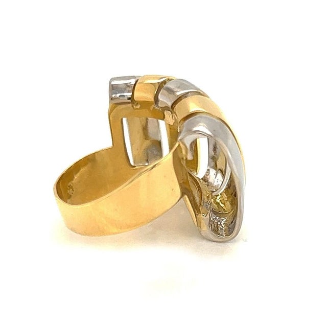 Contemporary Mid 20th Century Modern 18k Two Tone Gold Open Wide Band Ring - Size 5.5 For Sale - Image 3 of 5