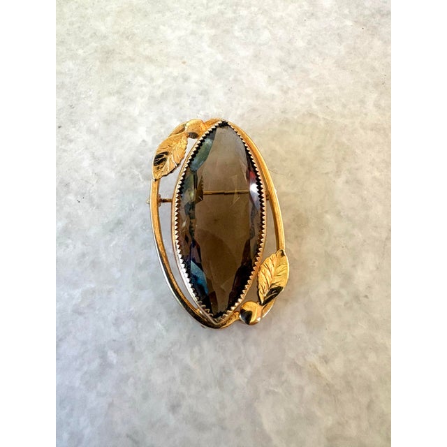 Mid 20th Century 12k Gold Fill Smoke Quartz Vintage Brooch For Sale - Image 5 of 5