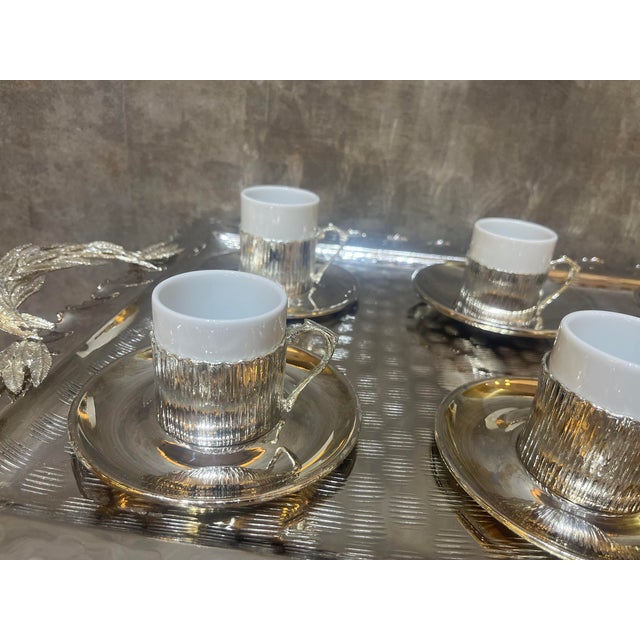 Large Floral Copper Tea Service, Set of 6 For Sale - Image 13 of 15