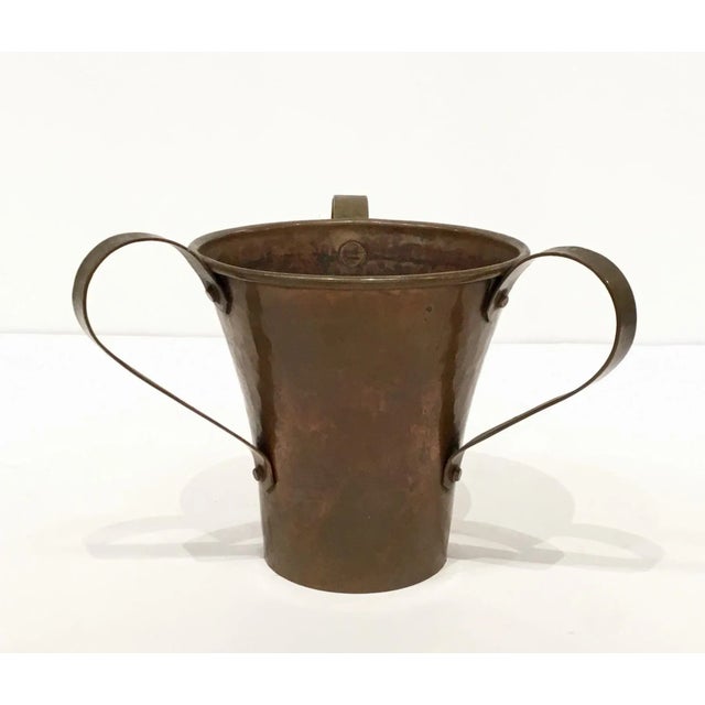 Metal Vintage Three Handle Hammered Copper Vase For Sale - Image 7 of 7