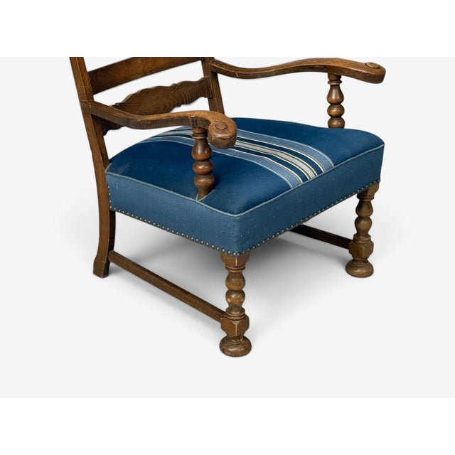 Danish Cabinetmaker, Armchair, Wool, Carved Oak, Denmark, 1920s For Sale - Image 9 of 14