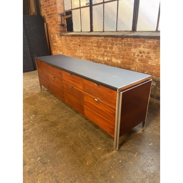 Mid 20th Century Walnut Credenza With Leather Top Attributed to Stow & Davis For Sale In Chicago - Image 6 of 9