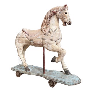 Antique Carved Wooden Horse For Sale