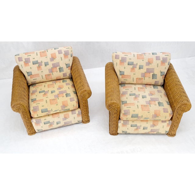 Pair Decorative c1970s Oversize Rttan Bamboo Wicker Club Lounge Chairs Mint! For Sale - Image 12 of 18
