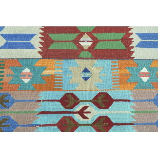 Baby Blue Vintage Afion Flat Weave Rug For Sale - Image 8 of 13