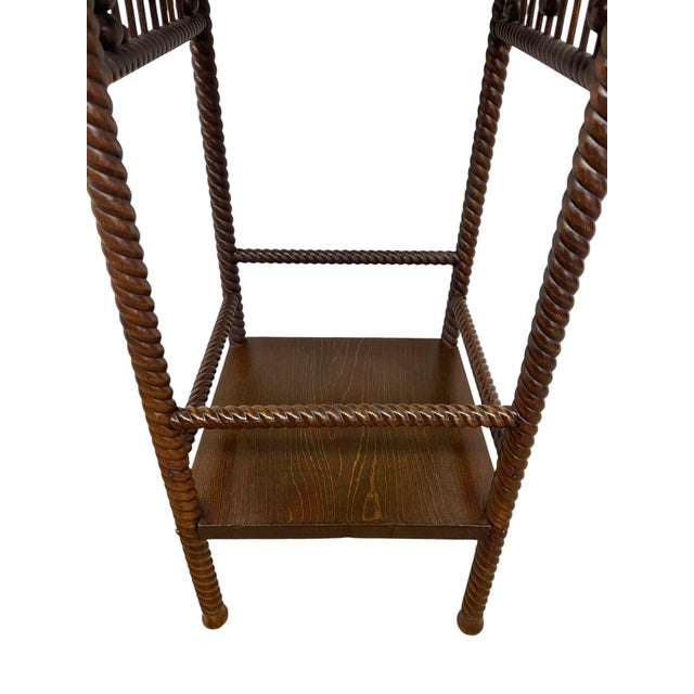 Vintage Barley Twist Wood Plant Stand / Side Table With Turned Spindle Gallery and Finials For Sale - Image 9 of 10