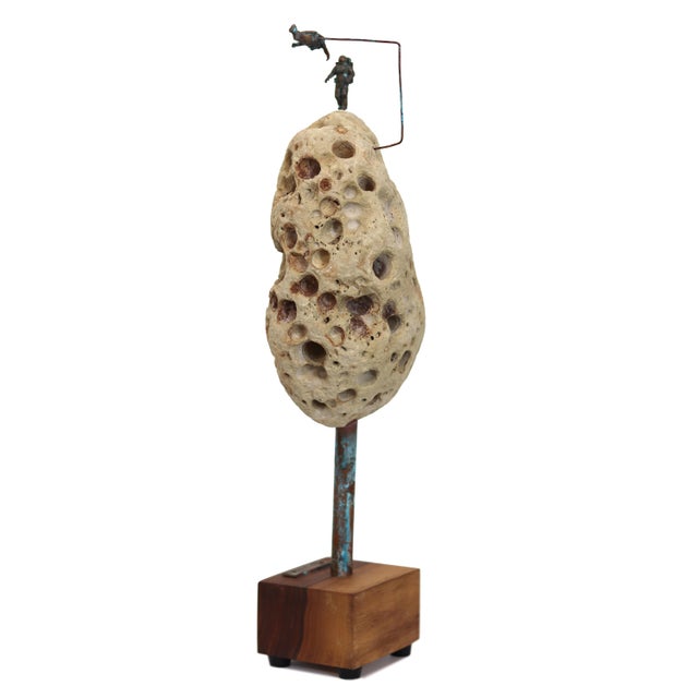 Astro 014 - Original Mixed Media Figurative Rock Sculpture for Table or Desk by Kevin Perrault For Sale - Image 4 of 11