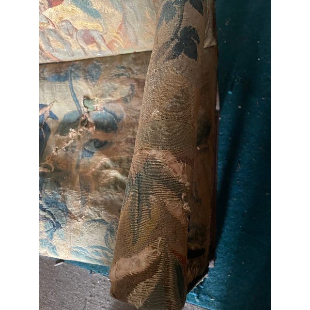 Wood 19th C Settee With Distressed Angel Fauna Tapestry Loveseat Bench Sofa For Sale - Image 7 of 12