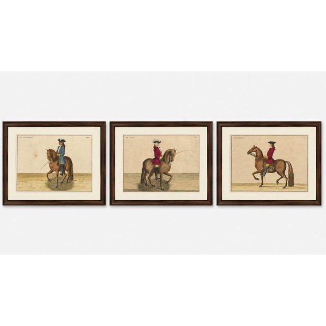 Title: set of three hand-colored equestrian engravings, circa 1727 : a decorative set of three antique hand-colored...