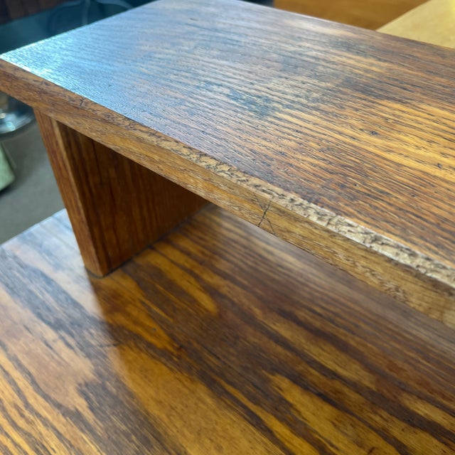 American 1960s Cowboy Ranch Style Two Tiered Splayed Leg Oak Stand Table For Sale - Image 3 of 4