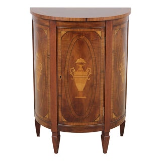 Trosby Inlaid Yew Wood Demilune Cabinet Commode For Sale