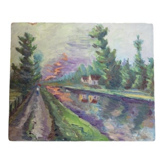 20th Century French Evening Walk Painting For Sale