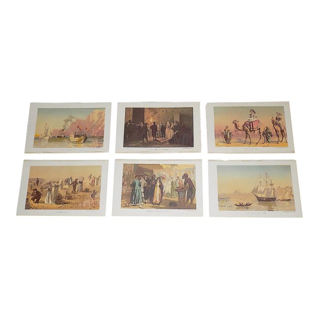 Authentic Antique 19th Century Lithographic Views of British Colonial Middle East - Set of 6 For Sale