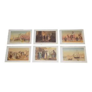 Authentic Antique 19th Century Lithographic Views of British Colonial Middle East - Set of 6