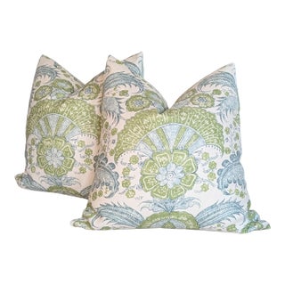 Schumacher Calicut Pillows in Leaf- Pair For Sale