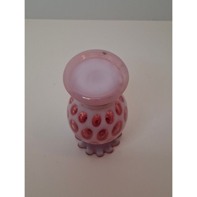 Glass Victorian Cranberry Opalescent Coin Spot Vase Northwood Glass 6" Ruffled Rim Antique Eapg For Sale - Image 7 of 18