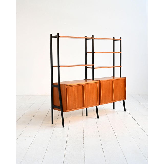 Scandinavian Double Teak Bookcase with Black Uprights, 1960s For Sale - Image 9 of 17