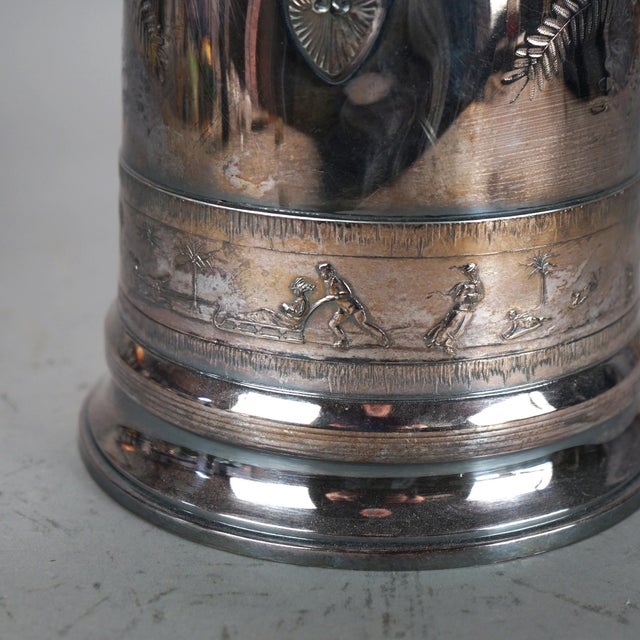 Antique Figural Silver Plated Pitcher with Foliate Engraving C1890 Measures - 14.5"H x 11"W x 11.25"D