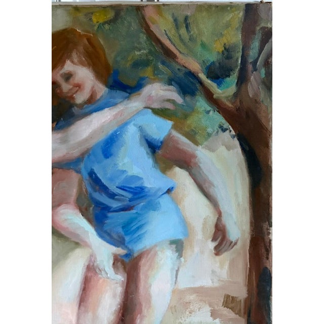 Mid 20th Century Early Large Oil on Canvas - Happy Times - Signed For Sale - Image 5 of 9