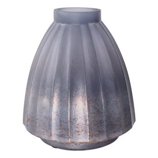 Cool Ice Blue Ribbed Vessel- Short For Sale