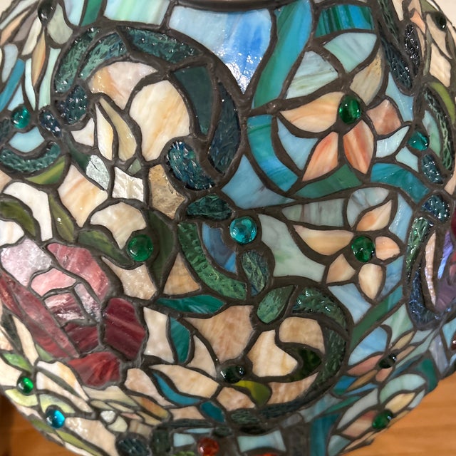 Vintage Art Nouveau Handcrafted Meyda Tiffany Style Rose Stained Glass Table Lamp For Sale - Image 10 of 12