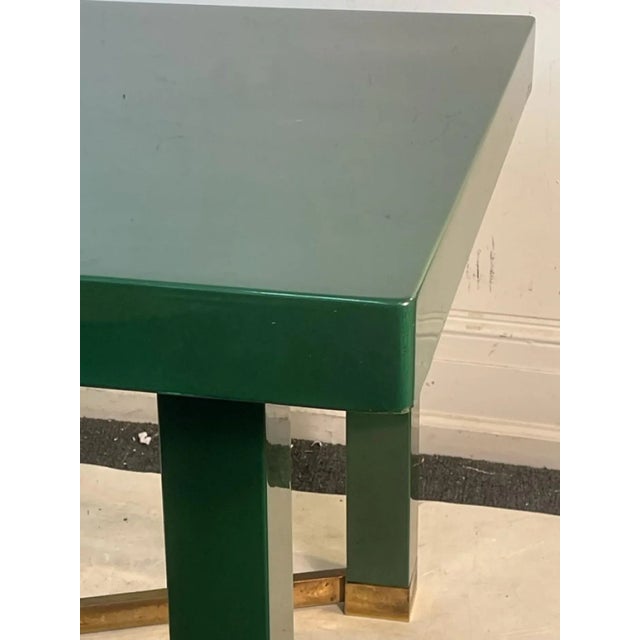 1980s 1980s Paolo Gucci Modernist Deep Green Lacquered Wood & Brass X Base Dining Table For Sale - Image 5 of 10
