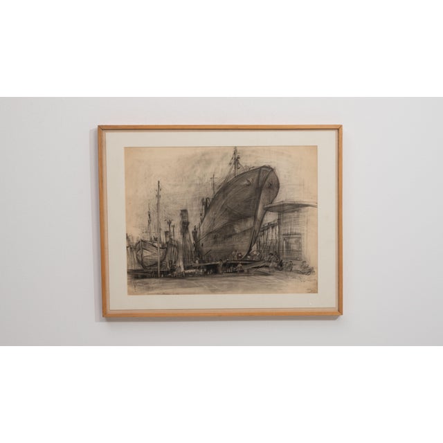 Wood Early 20th Century France Charcoal Wood Drawing For Sale - Image 7 of 15