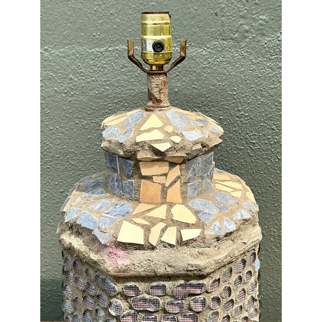 Metal Vintage Found Object Mosaic Lamp For Sale - Image 7 of 12