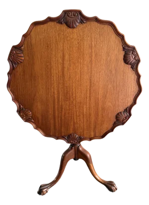 Vintage Chippendale Style Tilt-Top Table With Seashells and Pie Crust Edge