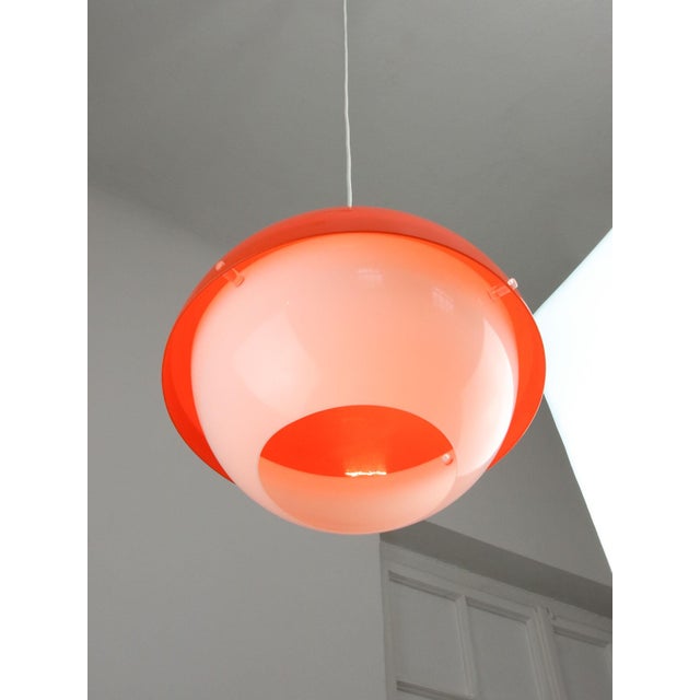 Italian Space Age Orange Acrylic Glass and Brass Pendant Lamp, 1970s For Sale - Image 5 of 16